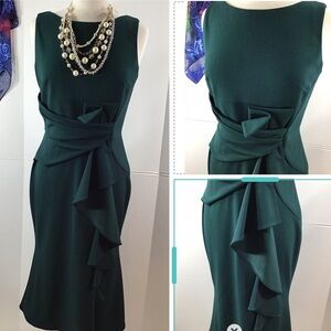 Betsy & Adam pine green Ruffle Midi Dress 8